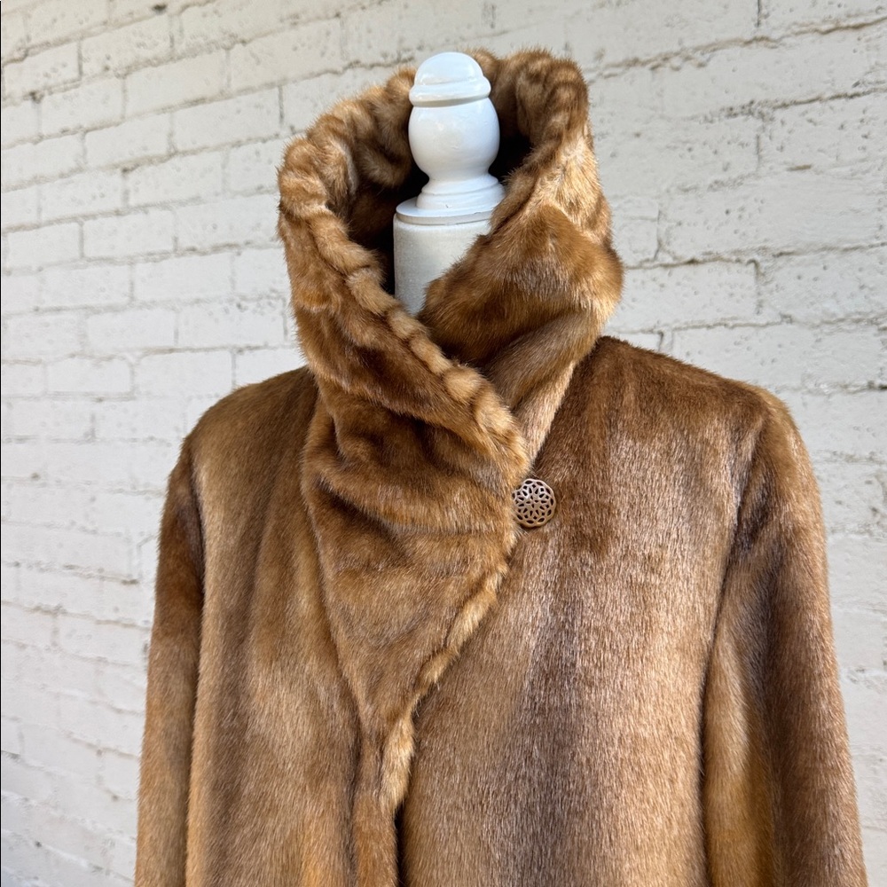 VINTAGE Jones New York Faux Fur Mink Coat Ruffle Trim Size S - Picture 8 of 16